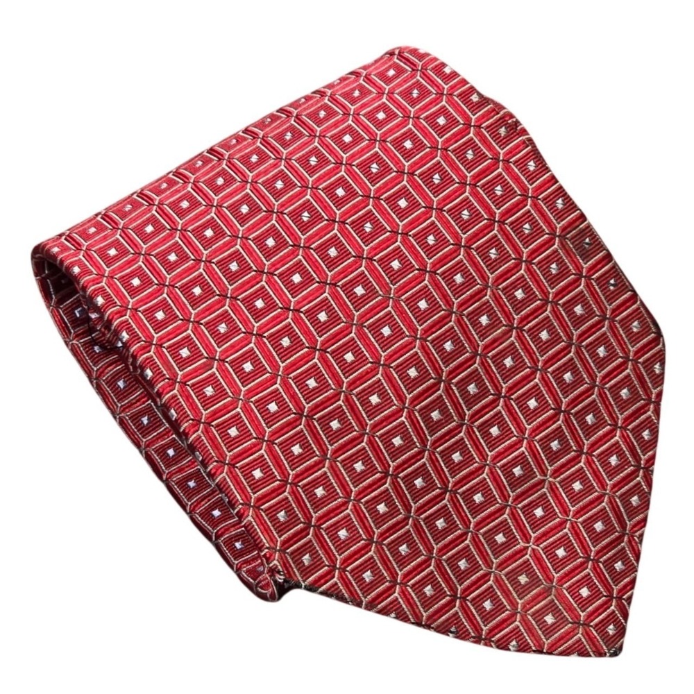 Brooks Brothers 346 Geometric Silk Tie Men's Red Stain Resistant Made in USA